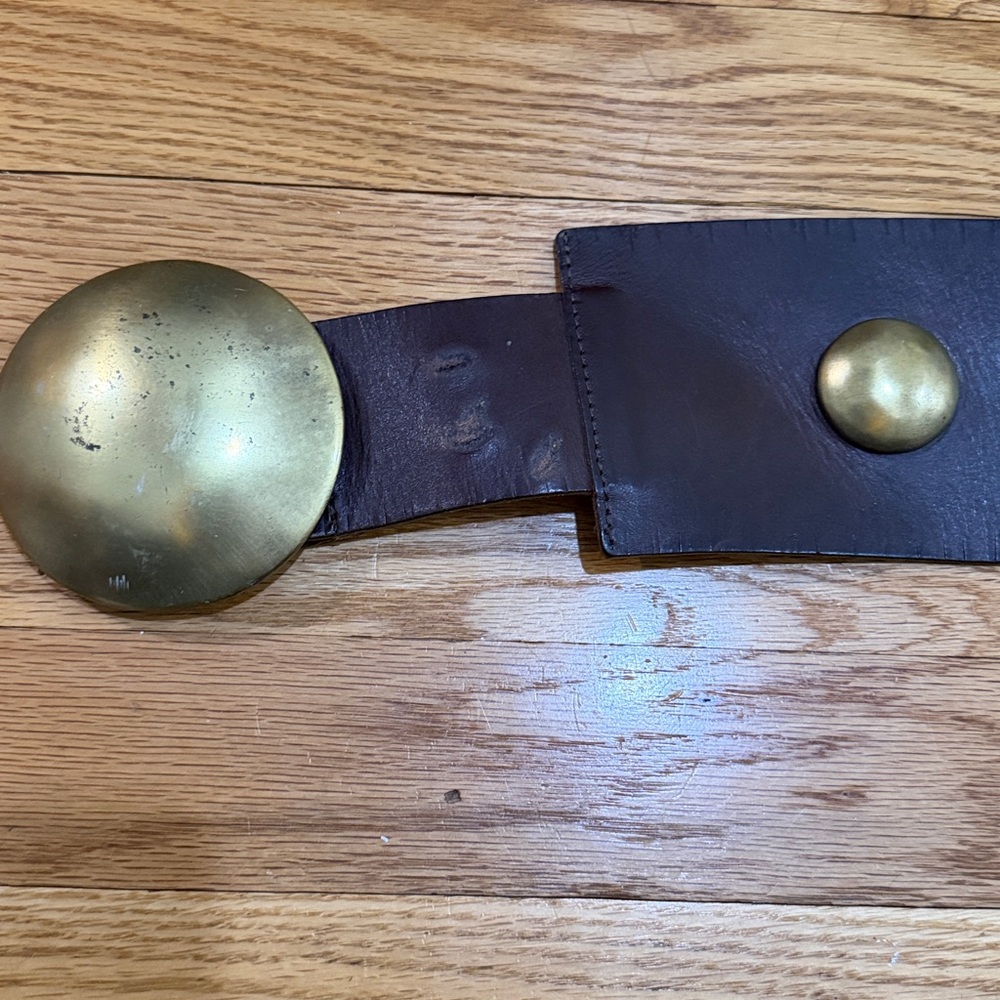 Brown Leather Belt with Gold Accents